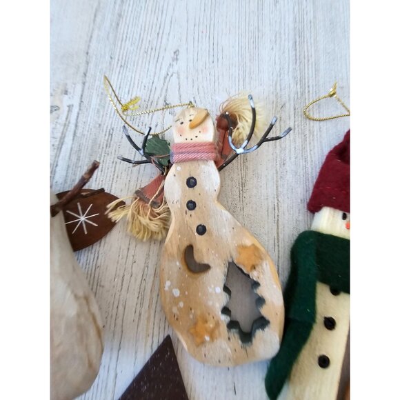 Snowman star wooden ornament set country folk art unique Xmas tree - Picture 4 of 10